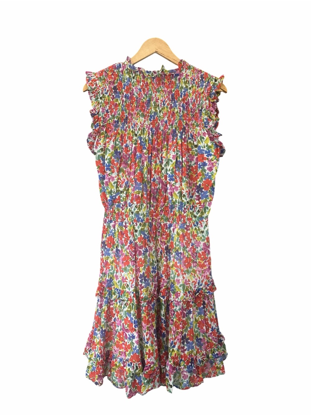 Derhy‎ Pink Multi Floral Smocked Mini Dress Flutter Sleeve Boho Size Medium - Picture 3 of 10